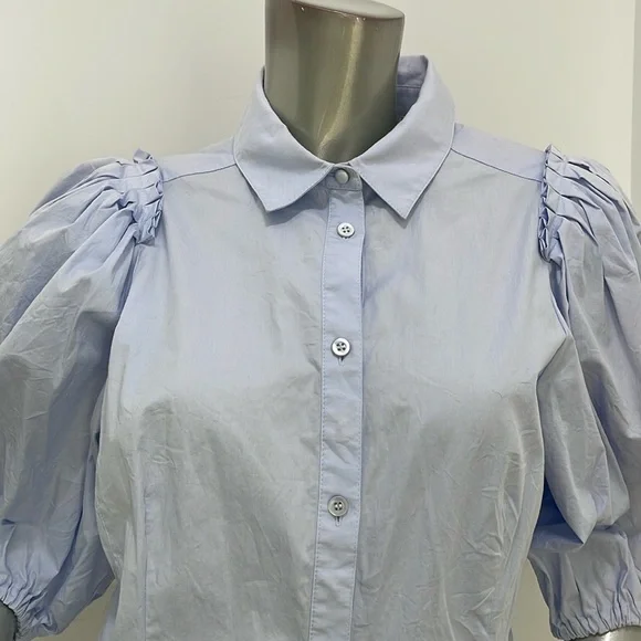 Karen Millen Quarter Balloon Sleeves Blue Button Up Shirt Top K4 - Picture 6 of 13